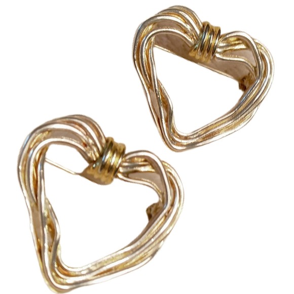 Signed Jewelry - VTG Matching Set Twisted Wire Heart Two Tone Pin Brooches